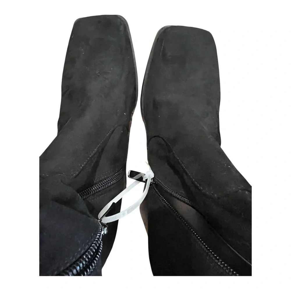 Nine West Black Stretch Over the Knee Boots Square Toe Block Heel Size 8 NWOT